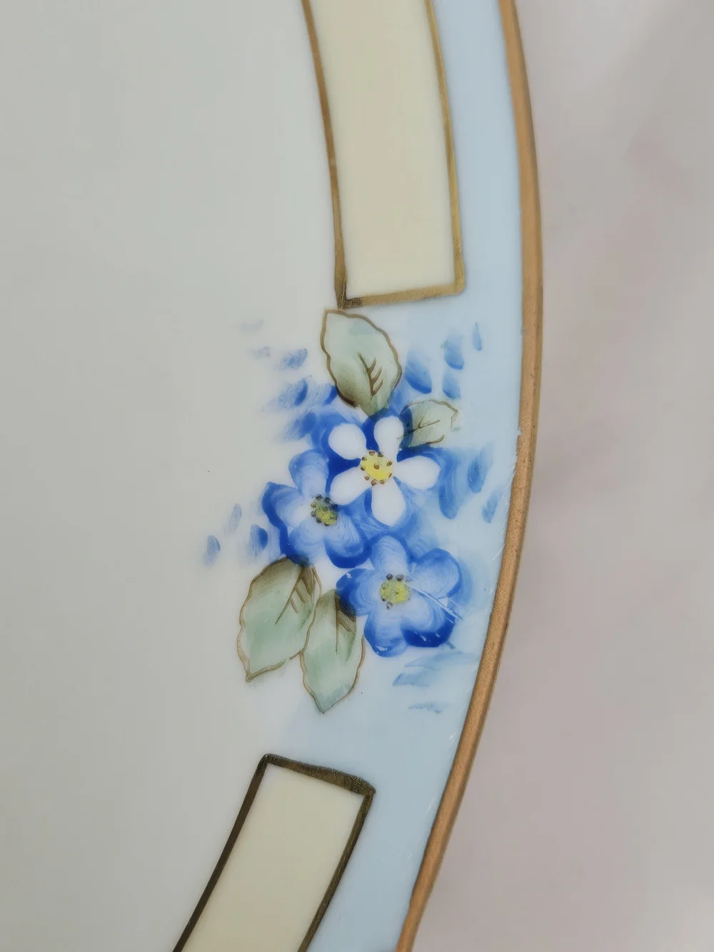 Mello Porcelain Tray China From Japan, 1910-1935. Handpainted Blue, Cream & Gold